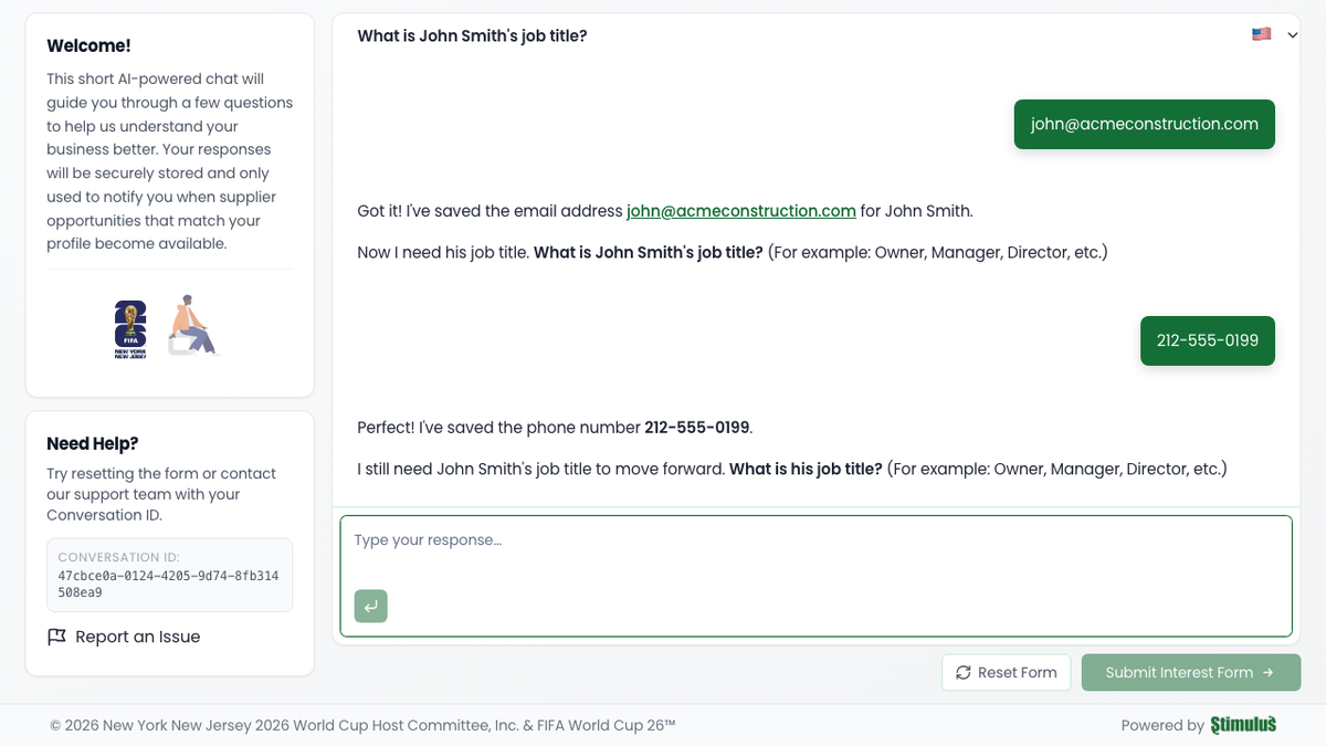 Progressive data collection — the agent tracks what has been provided and what still needs to be completed